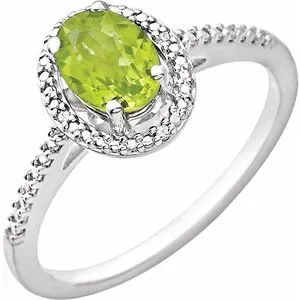 Sterling Silver Peridot & .01 CTW Diamond Ring