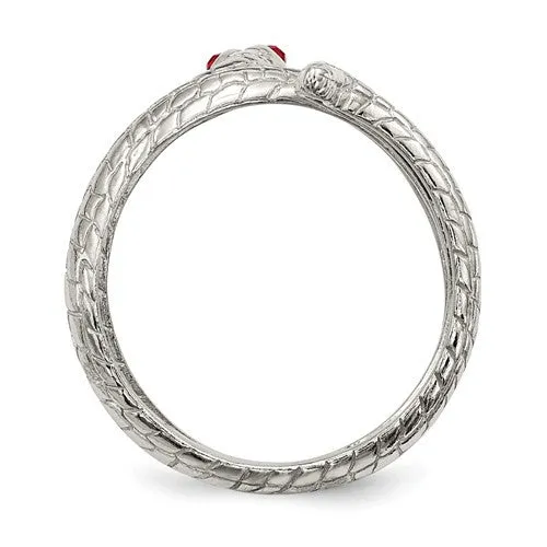 Sterling Silver Red Crystal Eyed Snake Wrap Ring