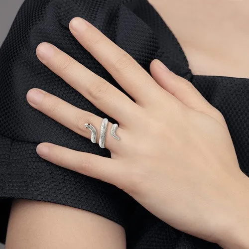 Sterling Silver Red Crystal Eyed Snake Wrap Ring