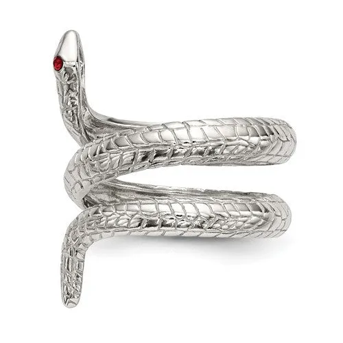 Sterling Silver Red Crystal Eyed Snake Wrap Ring