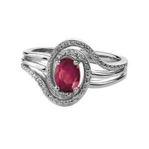 Sterling Silver Rhodium Plated January Birthstone Garnet and Diamond Ring