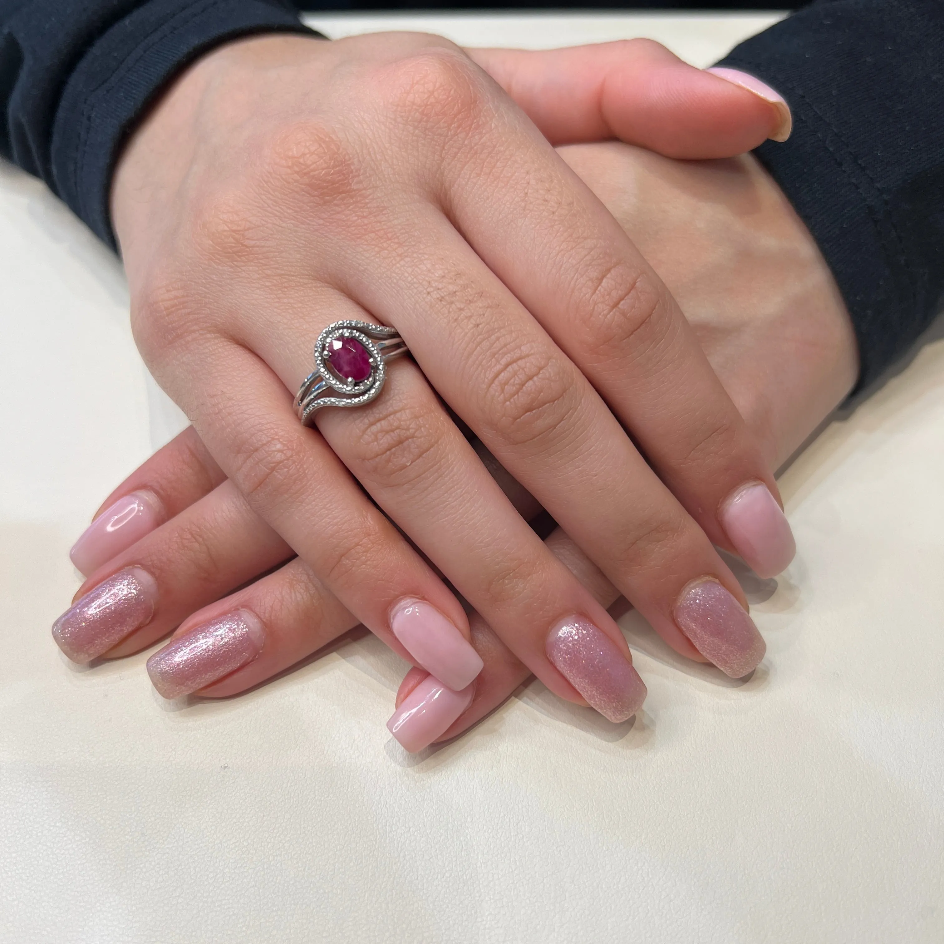 Sterling Silver Rhodium Plated January Birthstone Garnet and Diamond Ring