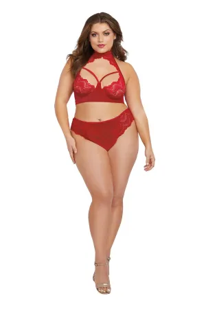 Stretch Velvet and Stretch Lace Bra and Panty Curvy Size