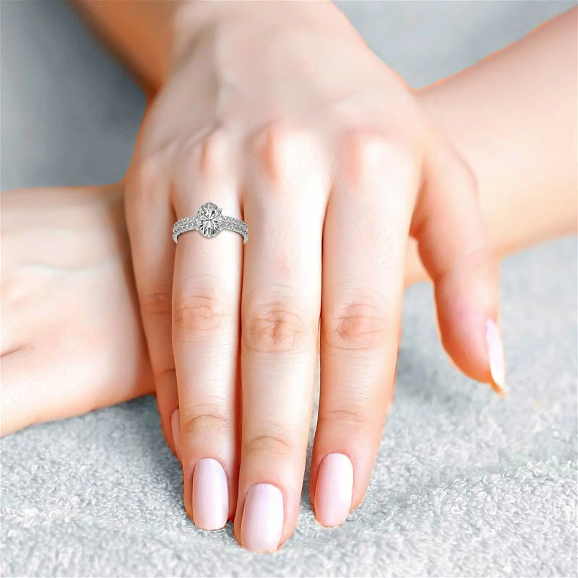 Stunning Adjustable Stackable Oval Ring - Sterling Silver with Elegant White Gold Plating