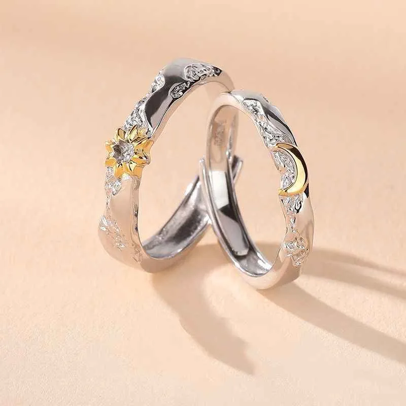 Sun and Moon Shining Together Matching Couple Rings