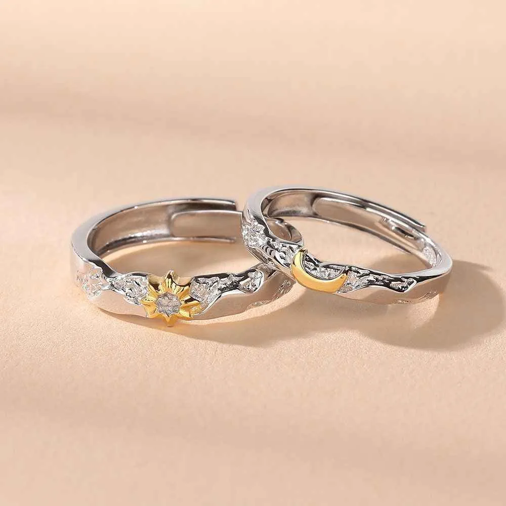 Sun and Moon Shining Together Matching Couple Rings