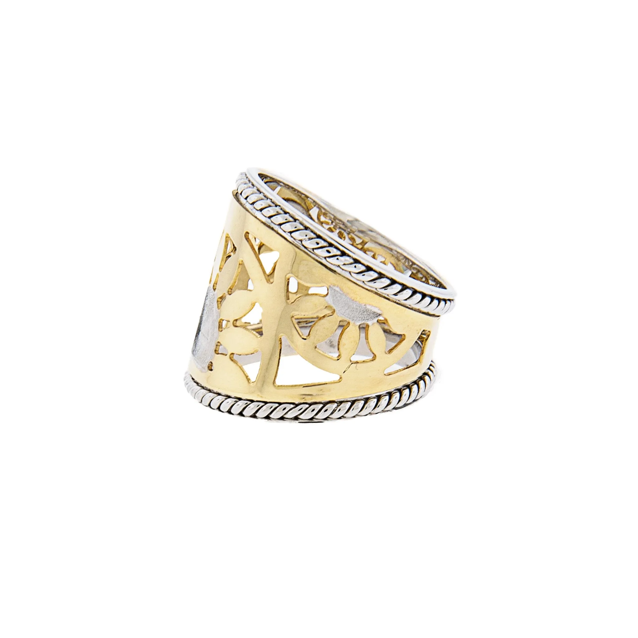 Sunburst Two-Tone Design 14K Gold Cigar Ring
