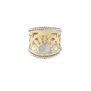 Sunburst Two-Tone Design 14K Gold Cigar Ring