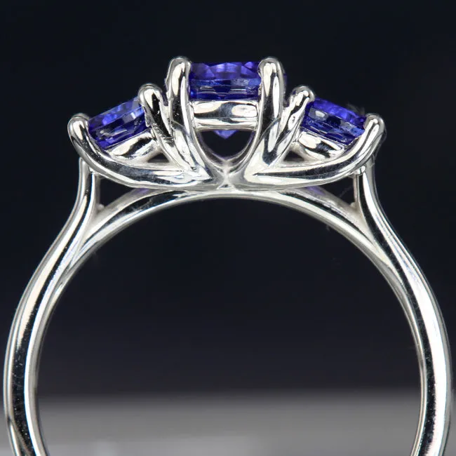 Tanzanite Three Stone Ring in 14 Karat White Gold