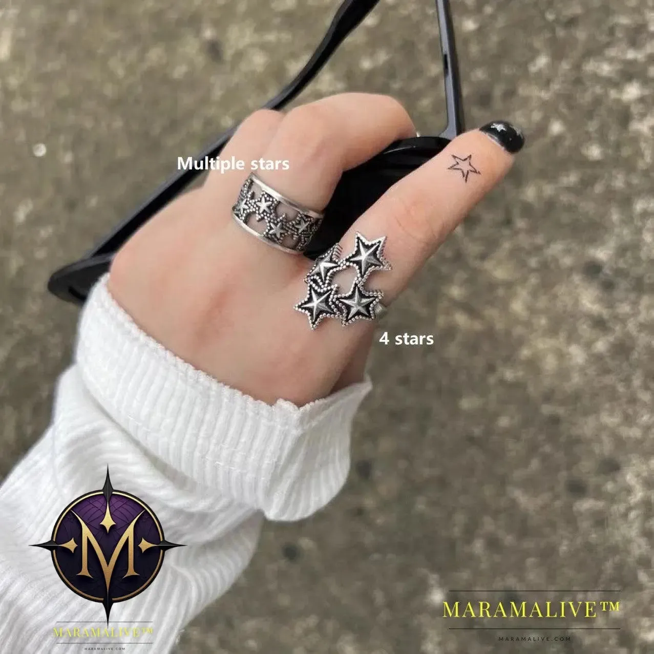 Texture Dark Punk Retro Vintage Vintage Small Star Adjustable Ring