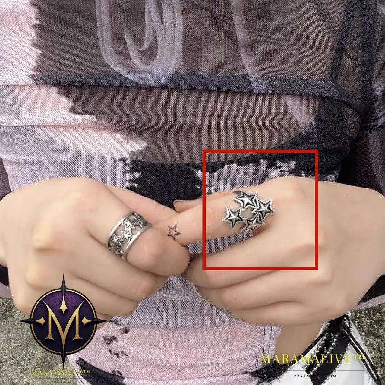 Texture Dark Punk Retro Vintage Vintage Small Star Adjustable Ring