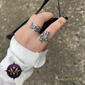 Texture Dark Punk Retro Vintage Vintage Small Star Adjustable Ring
