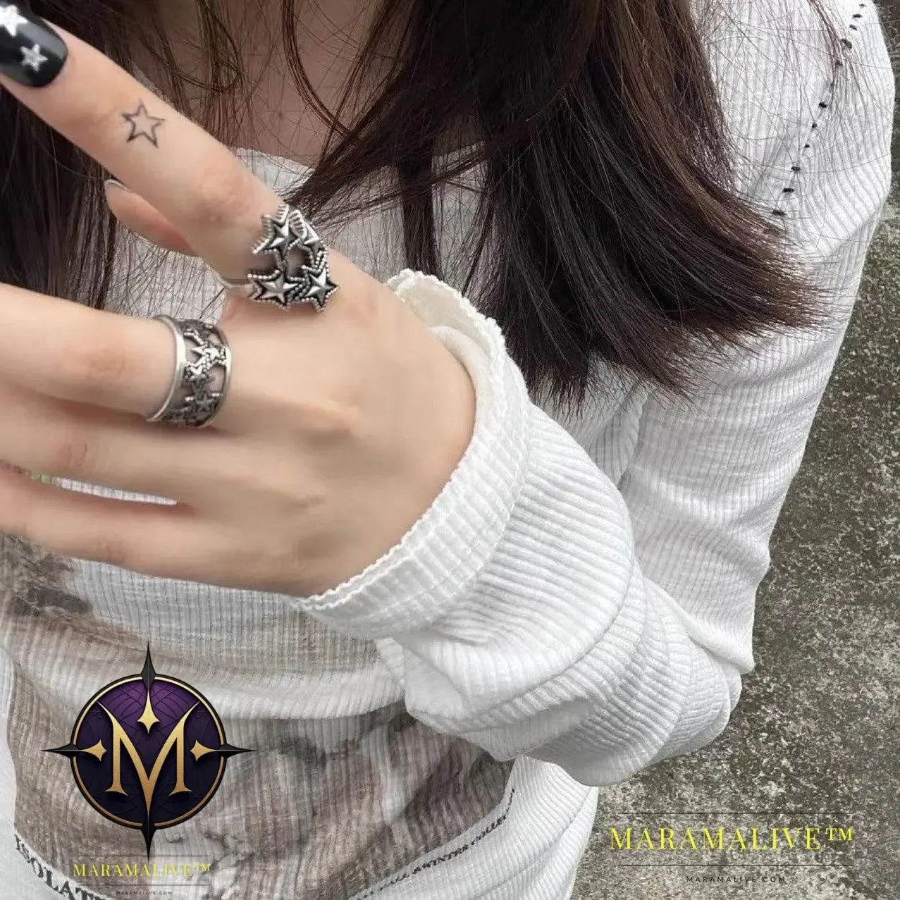 Texture Dark Punk Retro Vintage Vintage Small Star Adjustable Ring