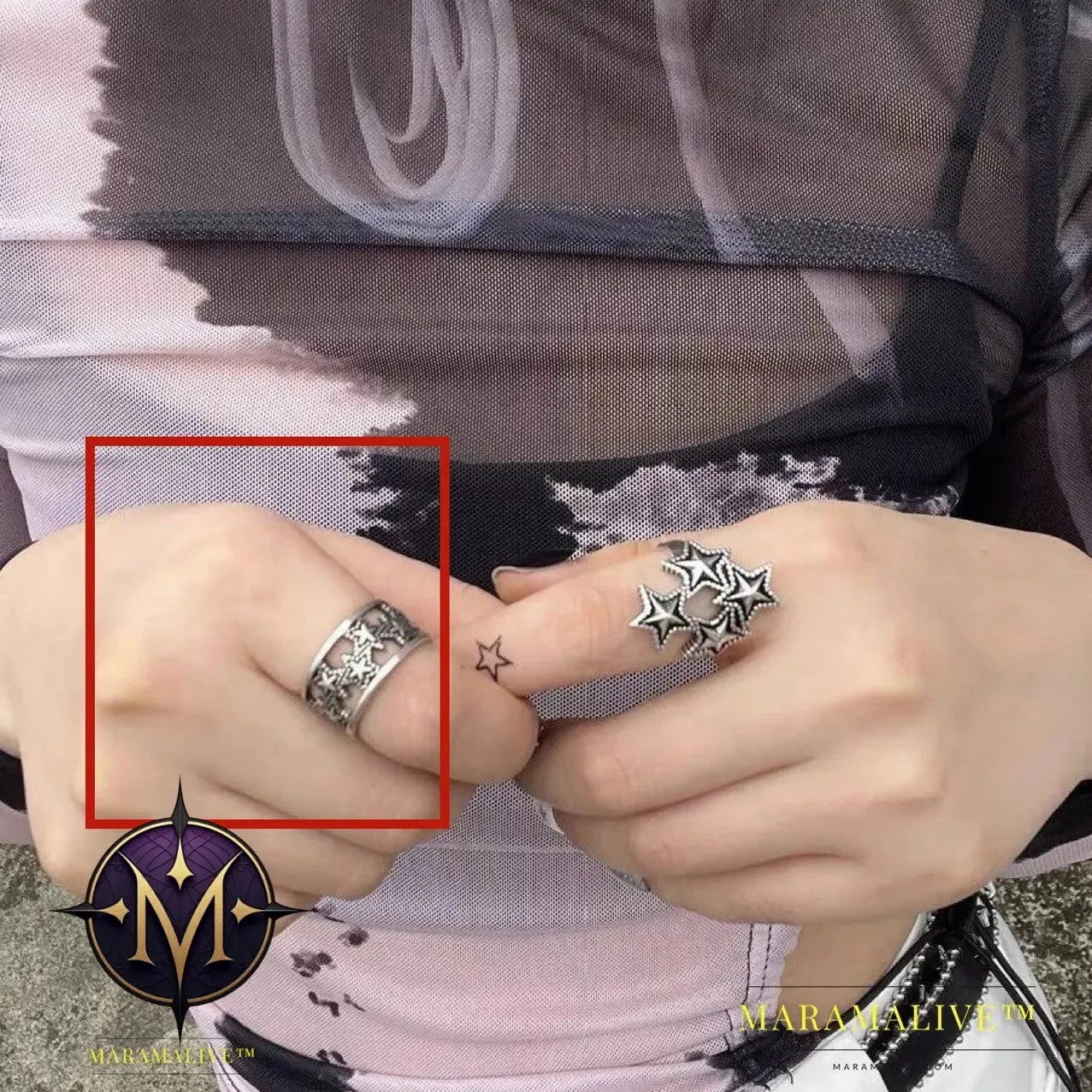 Texture Dark Punk Retro Vintage Vintage Small Star Adjustable Ring