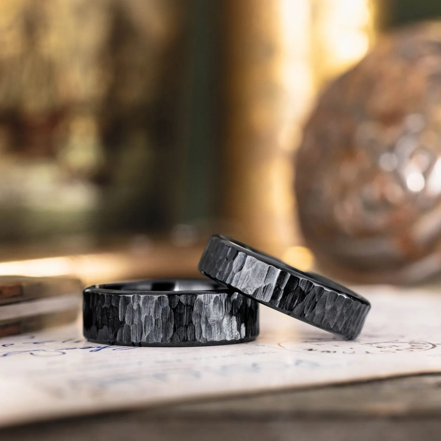 The Alder Noir | Men's Tree Bark Textured Black Titanium Wedding Band