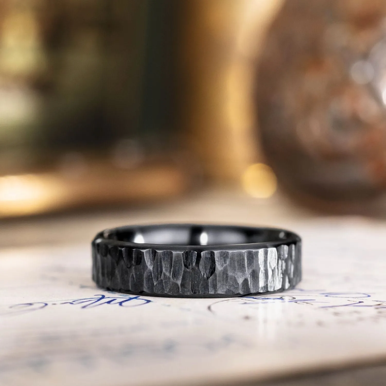 The Alder Noir | Men's Tree Bark Textured Black Titanium Wedding Band
