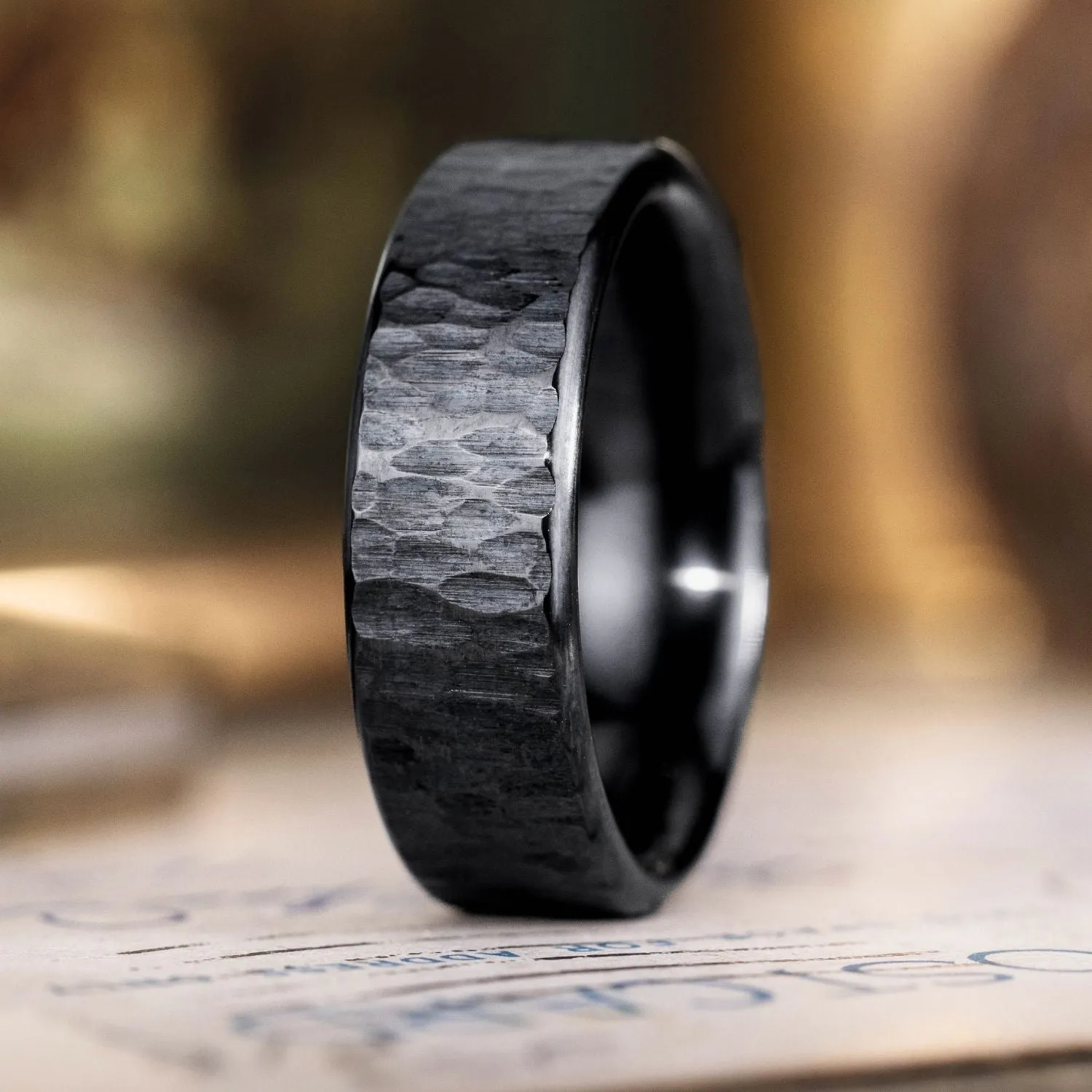 The Alder Noir | Men's Tree Bark Textured Black Titanium Wedding Band