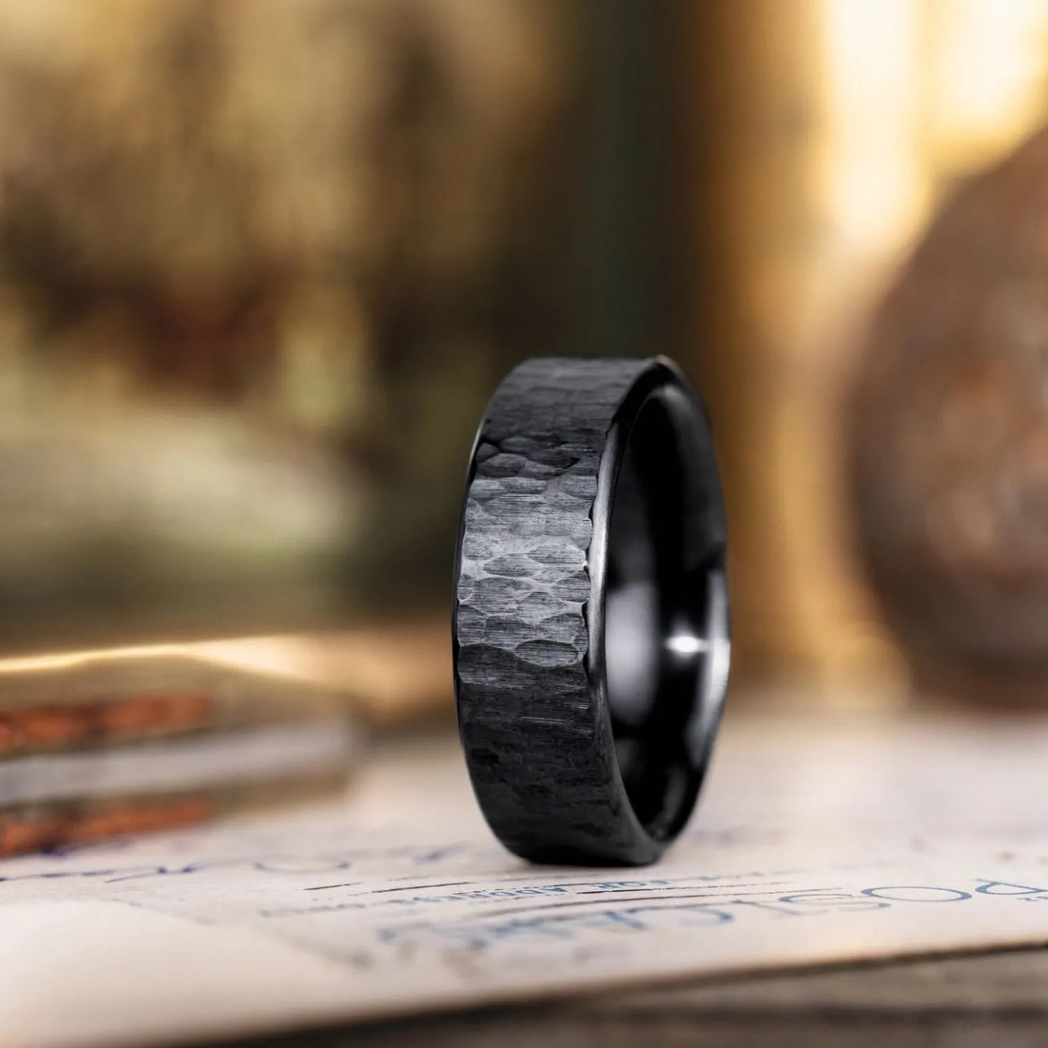 The Alder Noir | Men's Tree Bark Textured Black Titanium Wedding Band