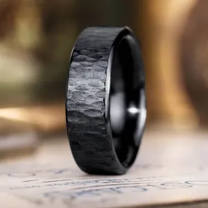 The Alder Noir | Men's Tree Bark Textured Black Titanium Wedding Band