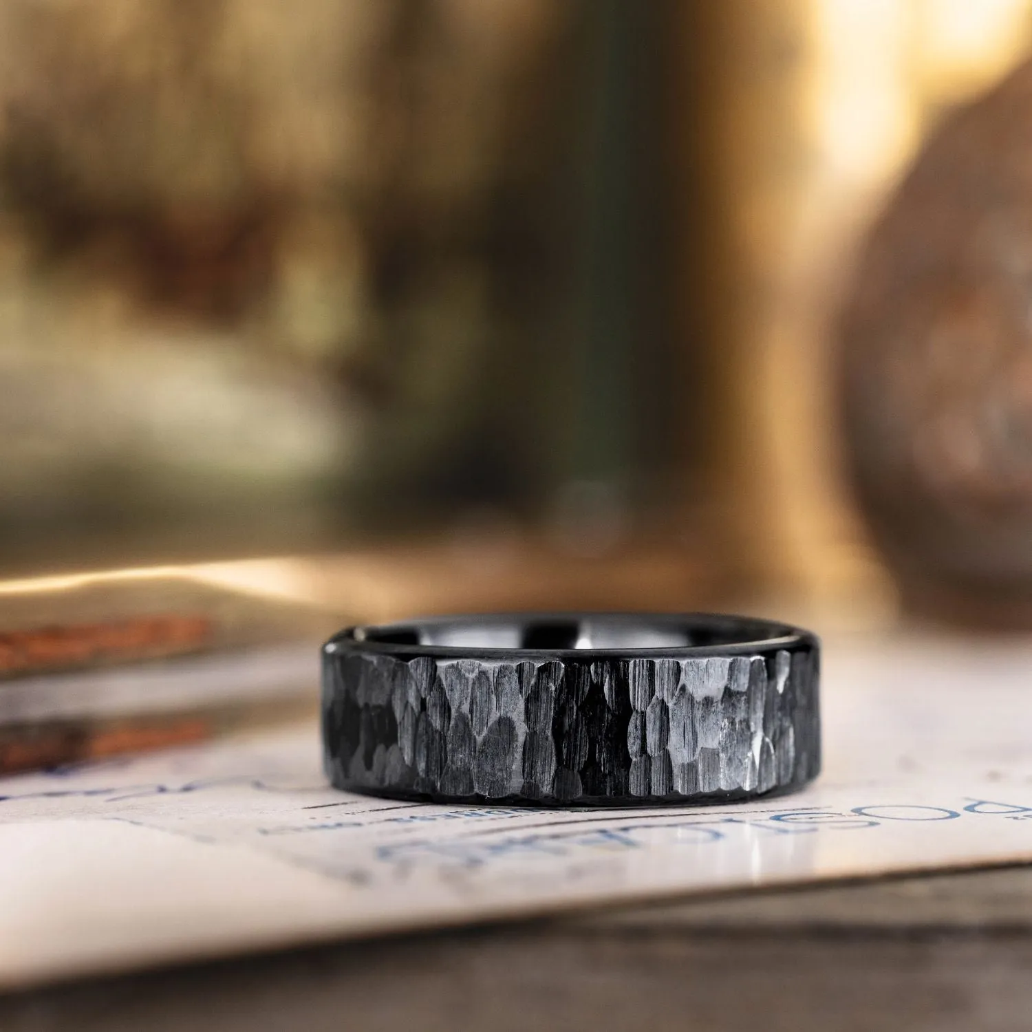 The Alder Noir | Men's Tree Bark Textured Black Titanium Wedding Band