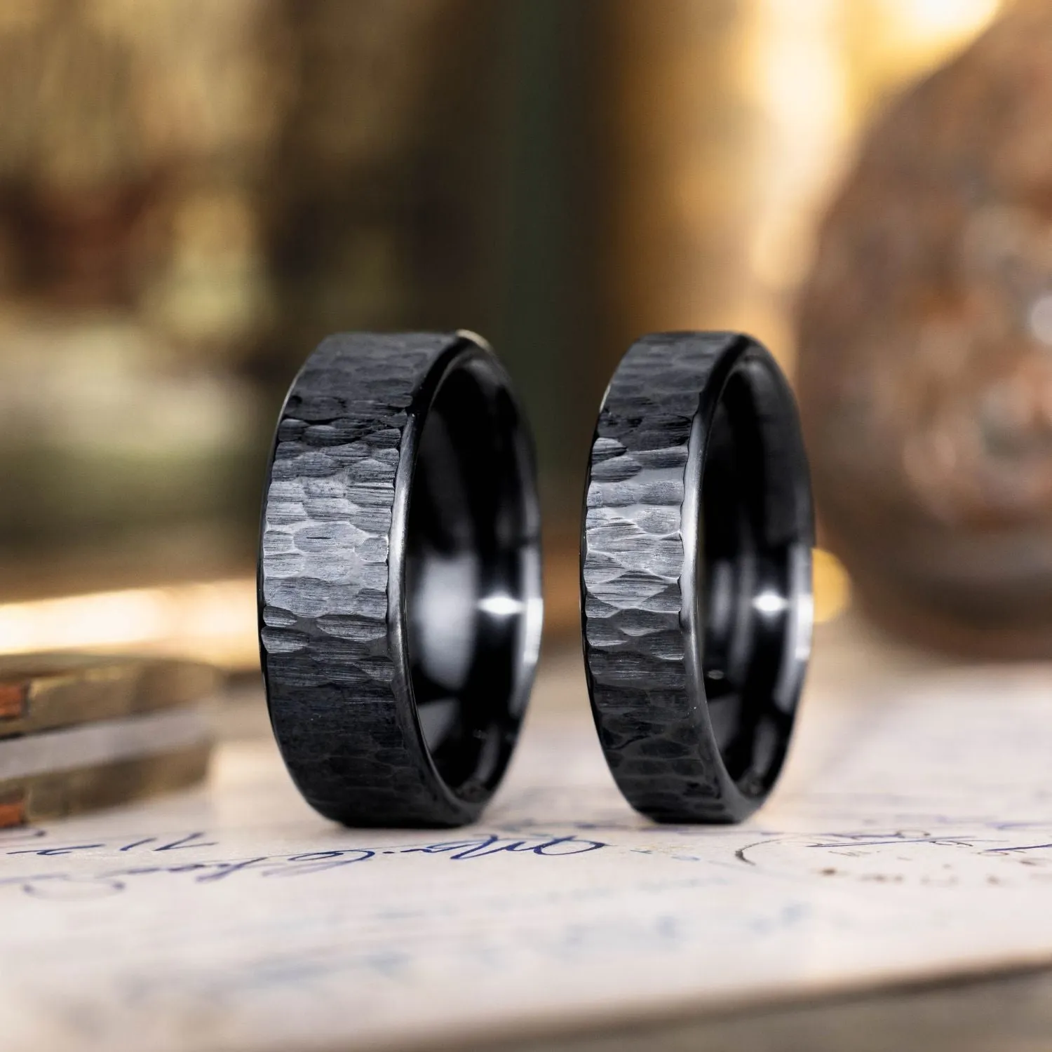 The Alder Noir | Men's Tree Bark Textured Black Titanium Wedding Band