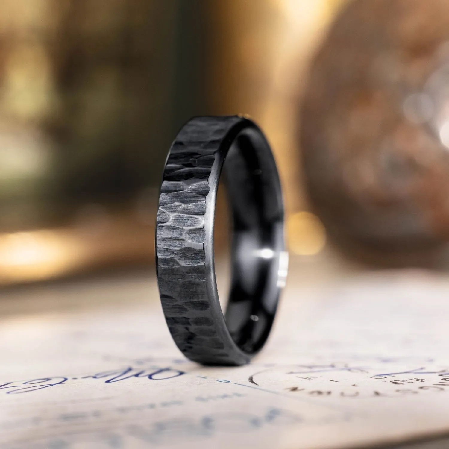 The Alder Noir | Men's Tree Bark Textured Black Titanium Wedding Band