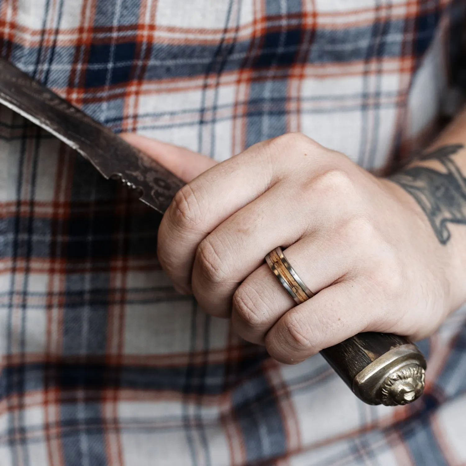 The Angel's Share | Men's Titanium Wedding Band with Whiskey Barrel Wood