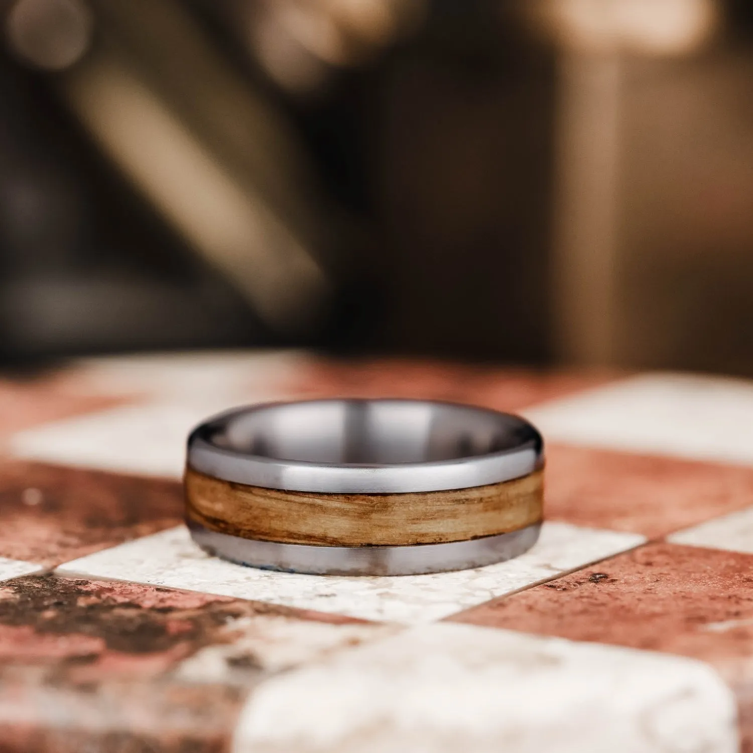 The Angel's Share | Men's Titanium Wedding Band with Whiskey Barrel Wood