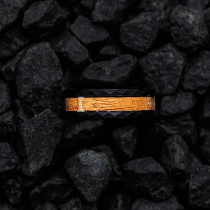 The Bourbon - Whiskey Barrel Men's Tungsten Ring (Hammered)