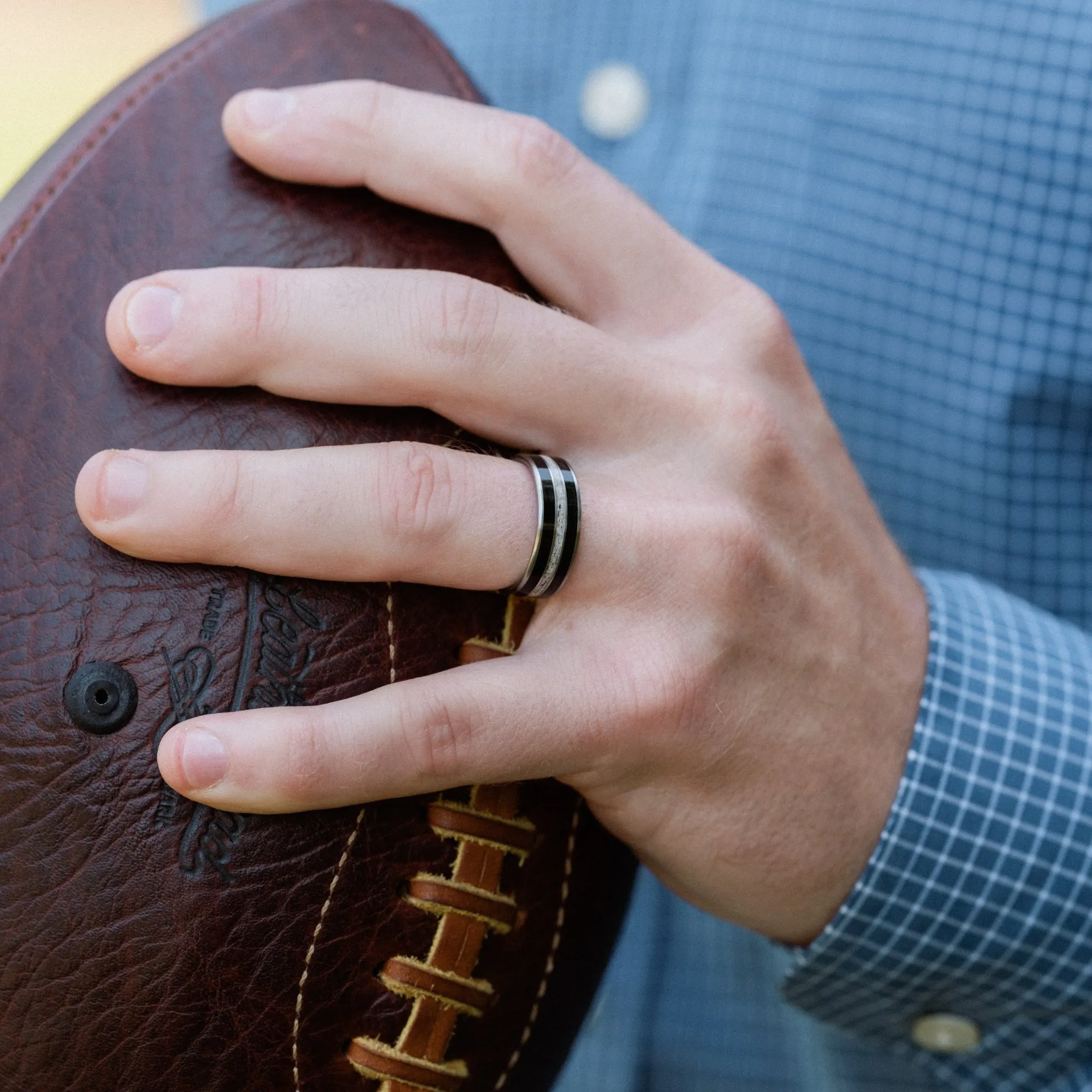 The Frontiersman | Men's Titanium Wedding Band with Whiskey Barrel & Elk Antler