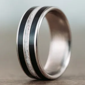 The Frontiersman | Men's Titanium Wedding Band with Whiskey Barrel & Elk Antler