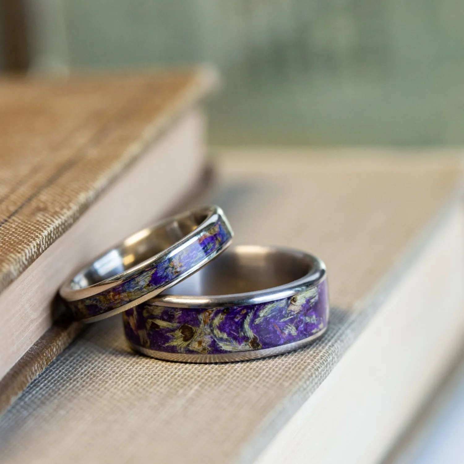 The Impressionist & Cassatt - Floral Purple Wedding Ring Set