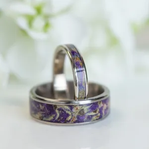The Impressionist & Cassatt - Floral Purple Wedding Ring Set