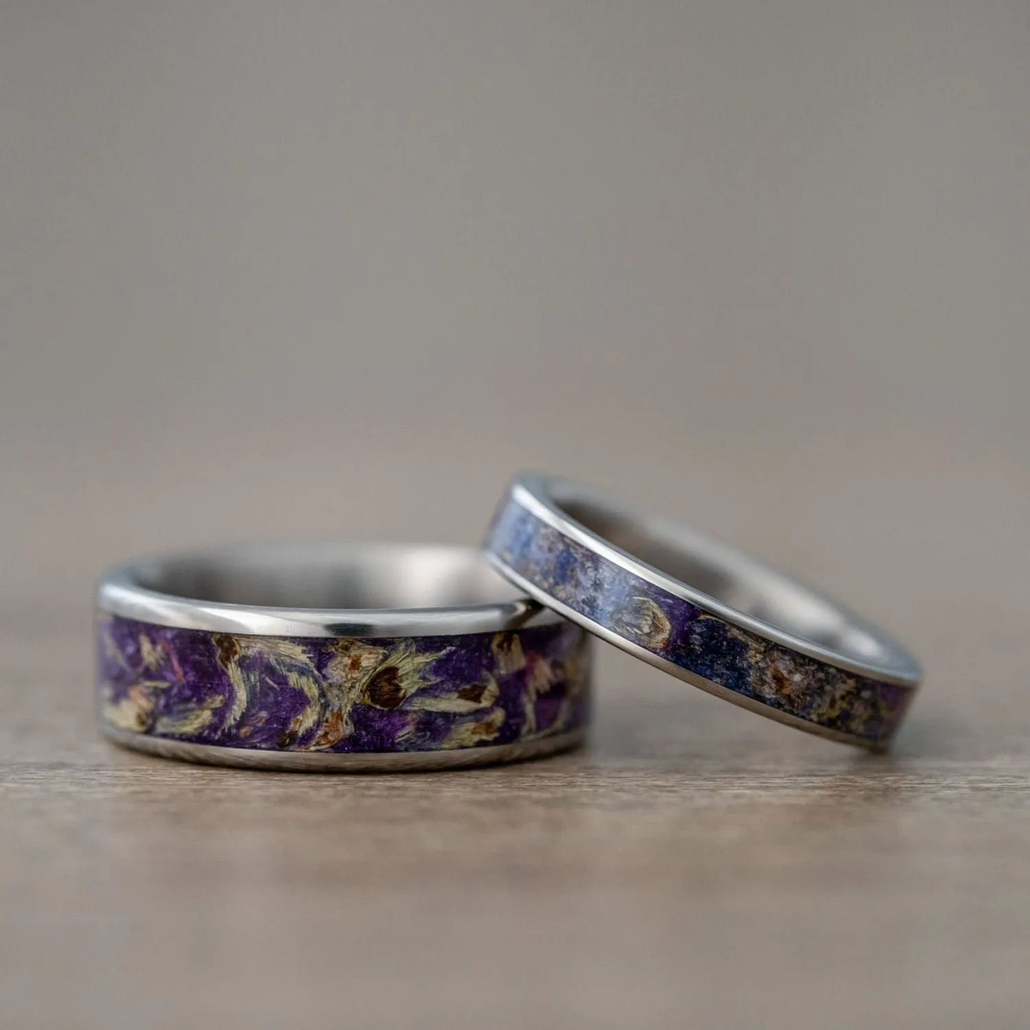 The Impressionist & Cassatt - Floral Purple Wedding Ring Set
