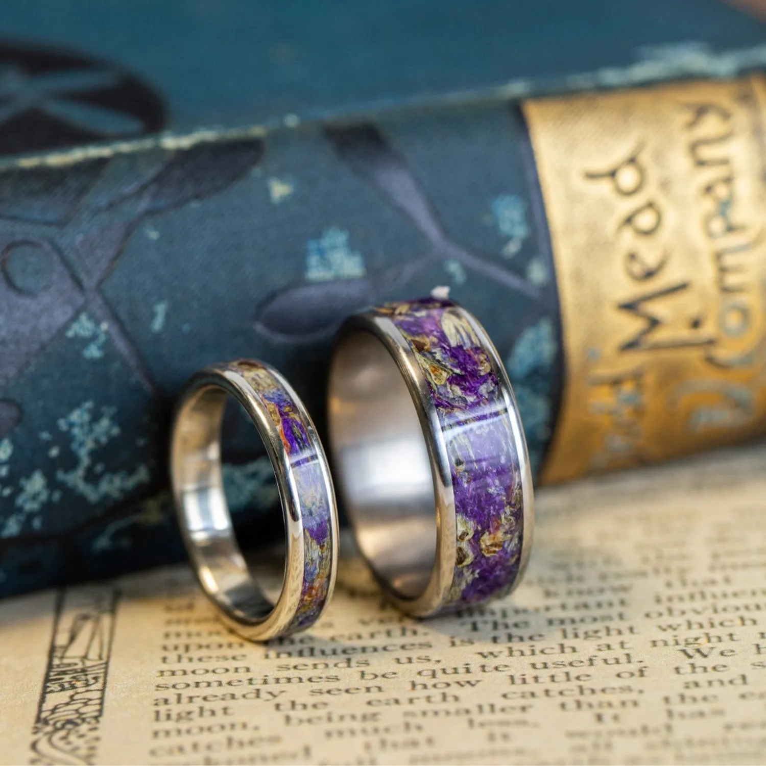 The Impressionist & Cassatt - Floral Purple Wedding Ring Set