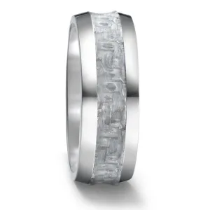 The Overlord - Chamfered Edge Titanium & Forged, White Carbon Fibre Wedding ring band