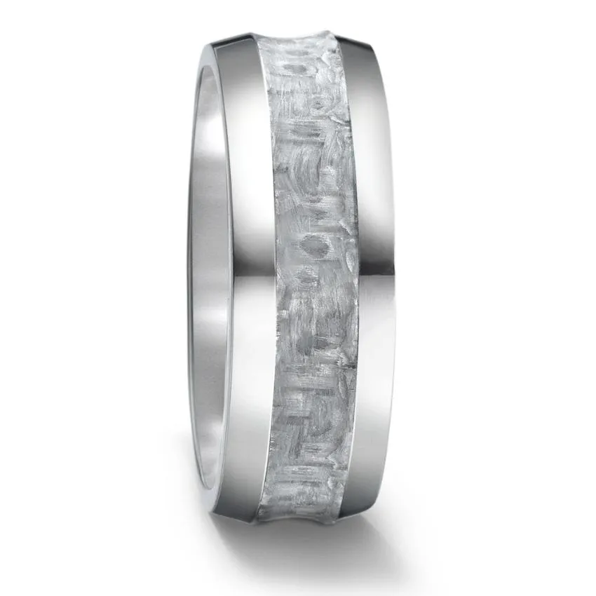 The Overlord - Chamfered Edge Titanium & Forged, White Carbon Fibre Wedding ring band