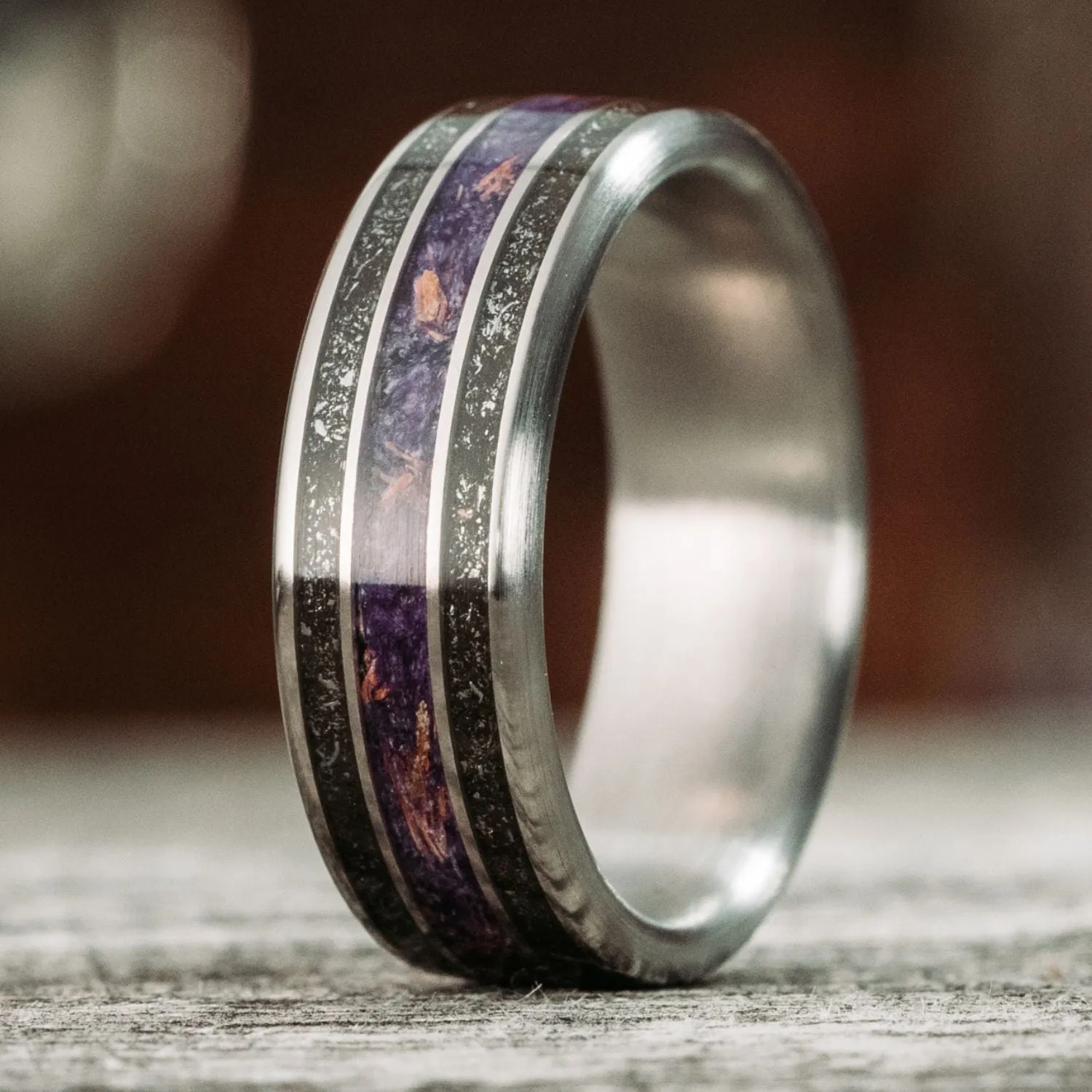 The Sky to Field and Field to Sky - Lavender and Meteorite Ring Set