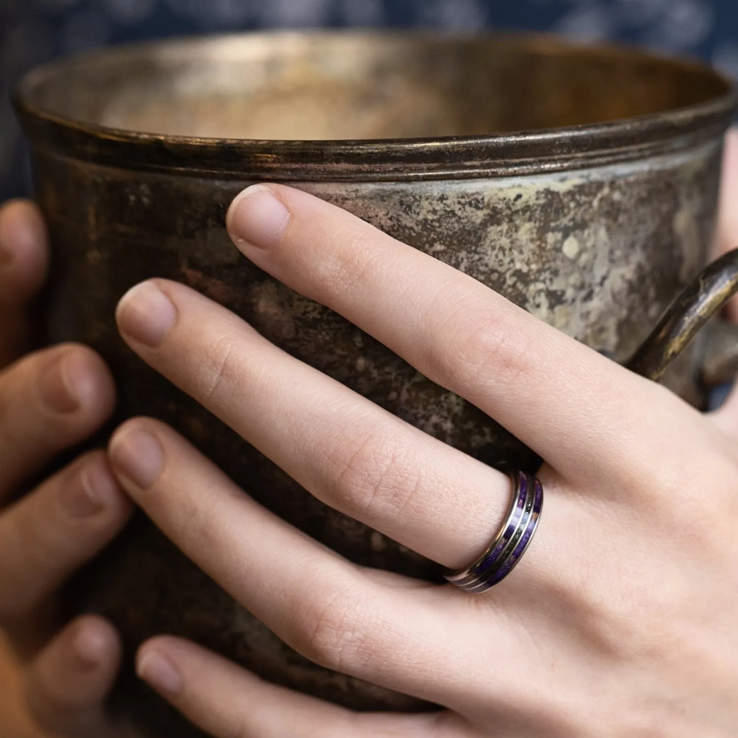 The Sky to Field and Field to Sky - Lavender and Meteorite Ring Set