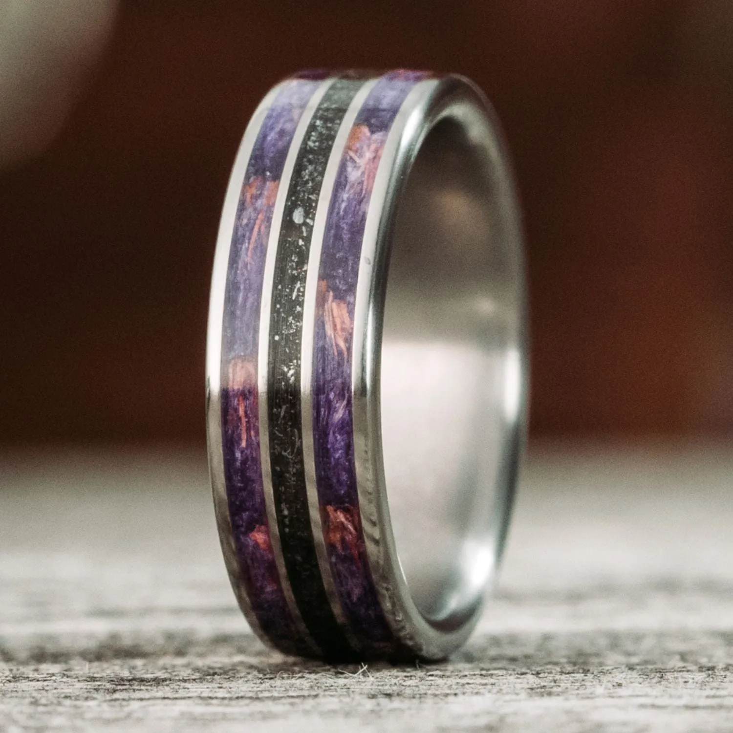 The Sky to Field and Field to Sky - Lavender and Meteorite Ring Set