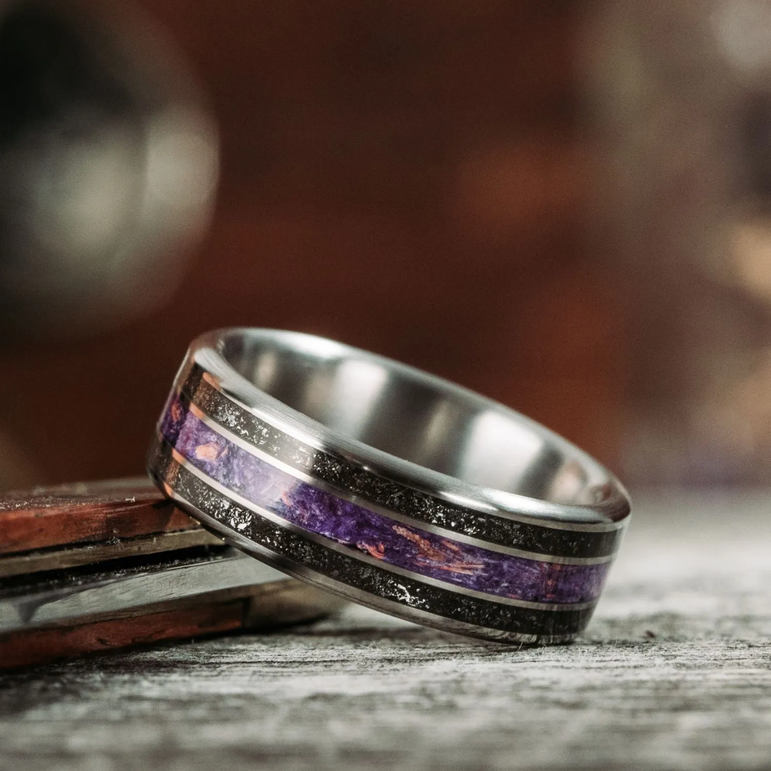 The Sky to Field and Field to Sky - Lavender and Meteorite Ring Set