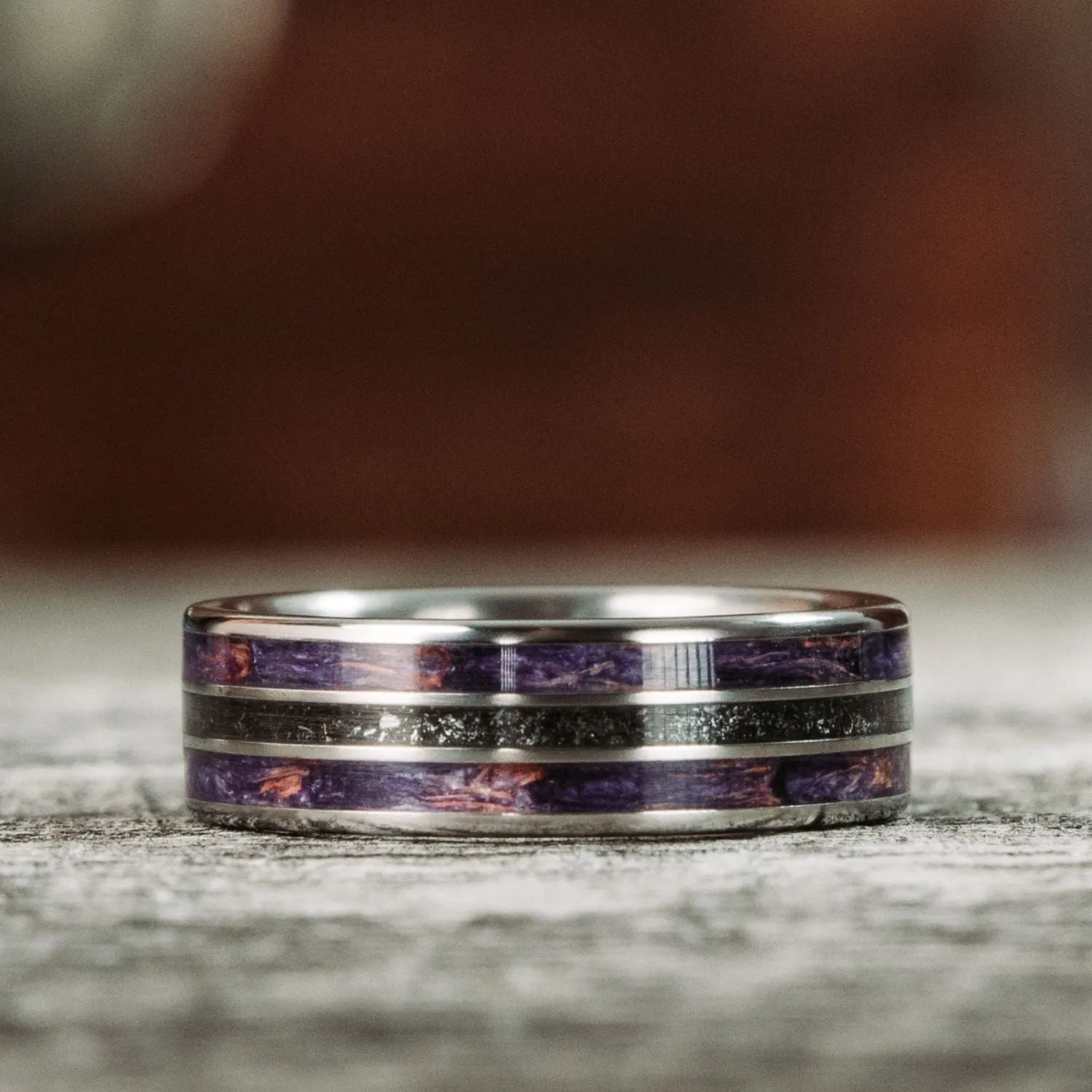 The Sky to Field and Field to Sky - Lavender and Meteorite Ring Set