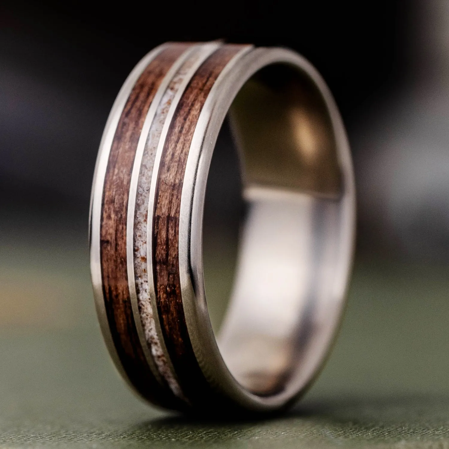 The Stag | Men's Elk Antler and Walnut Wood Titanium Wedding Band