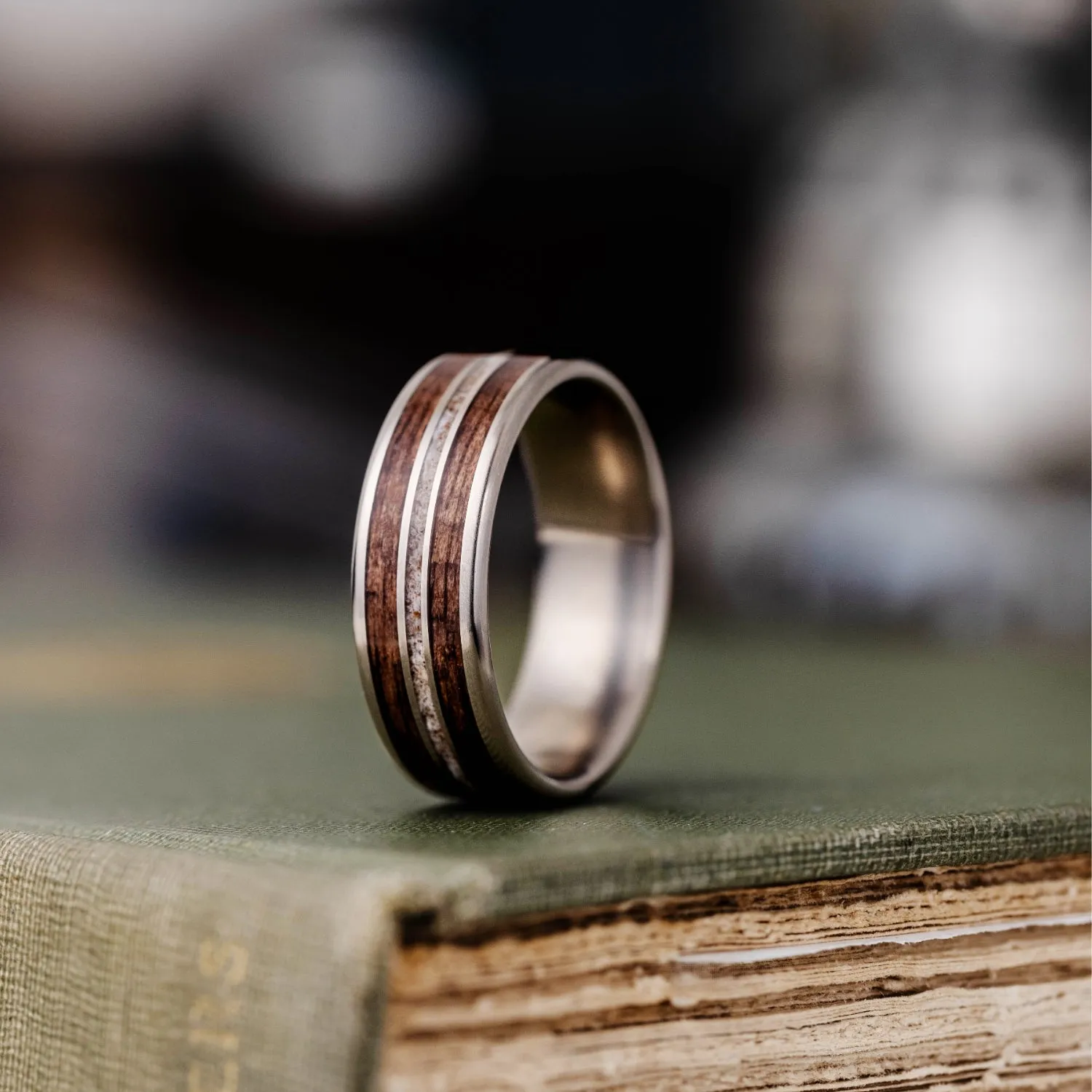 The Stag | Men's Elk Antler and Walnut Wood Titanium Wedding Band