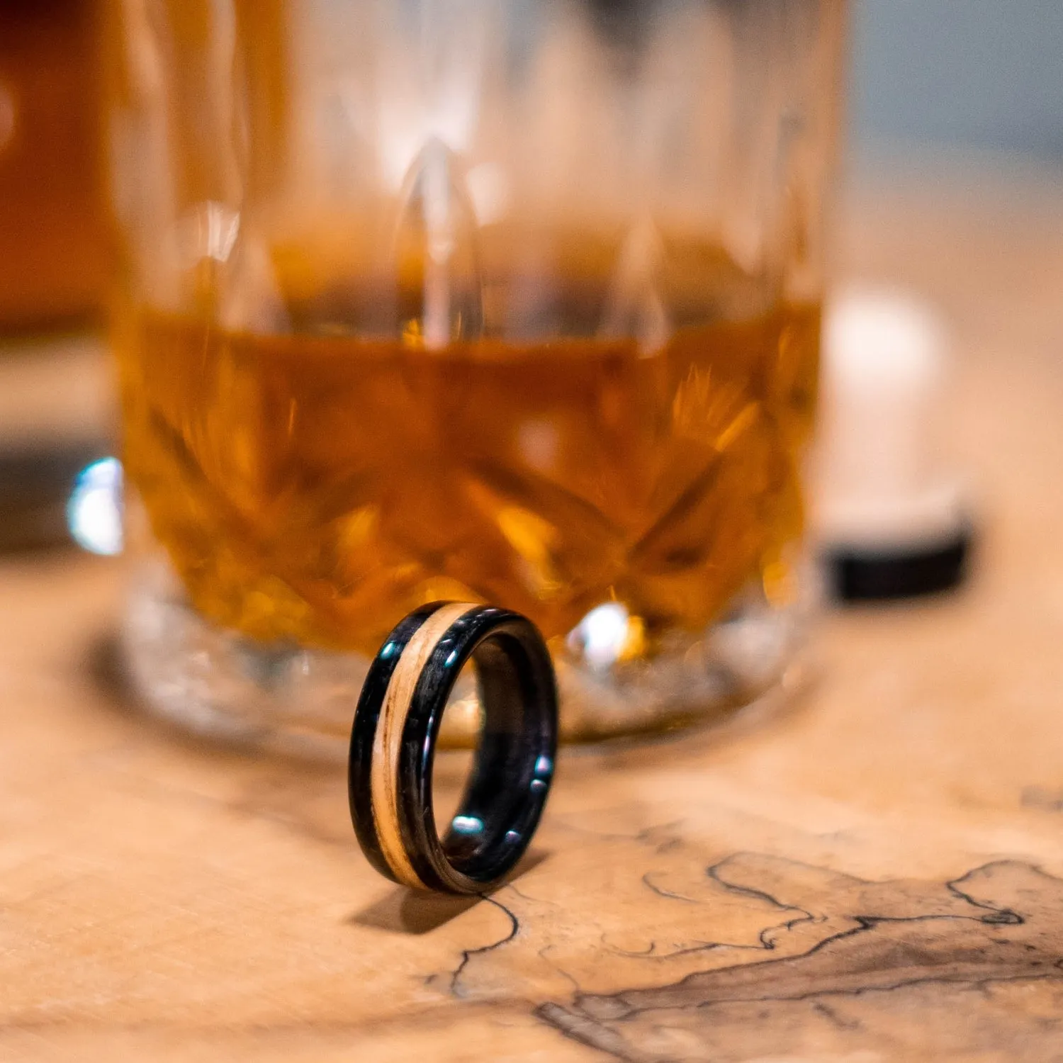 The Whiskey Double | Men's Whiskey Barrel Wood Wedding Band
