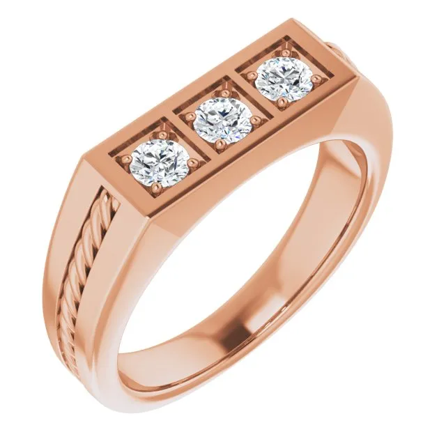 Three Stone 0.50 ctw Round Diamond Rope Design Men's Ring