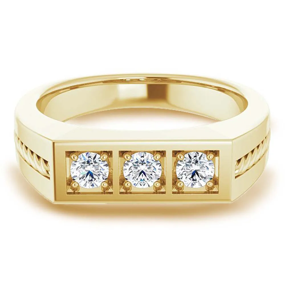 Three Stone 0.50 ctw Round Diamond Rope Design Men's Ring