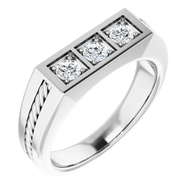 Three Stone 0.50 ctw Round Diamond Rope Design Men's Ring