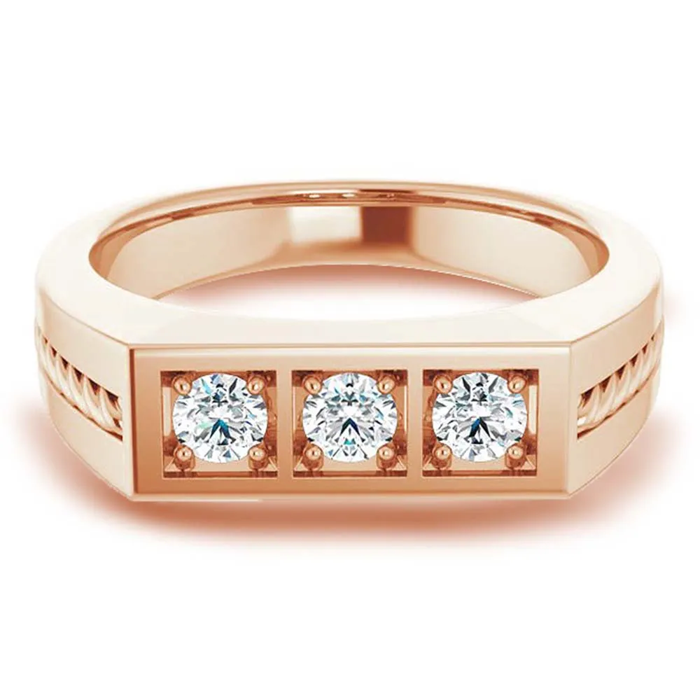 Three Stone 0.50 ctw Round Diamond Rope Design Men's Ring