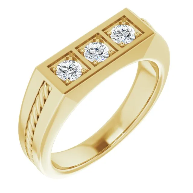 Three Stone 0.50 ctw Round Diamond Rope Design Men's Ring
